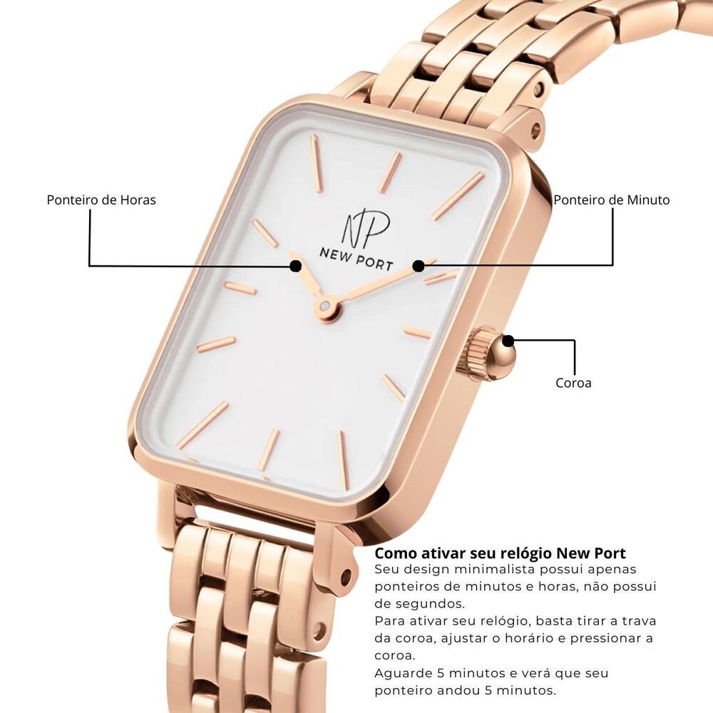 Relógio Feminino Quadrado Delicado Elegante Rose New Port Rosé 7