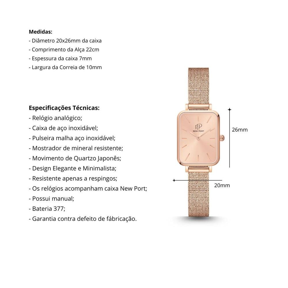 Relógio Feminino Quadrado Elegante Vermont Full Rosé Rosé 3