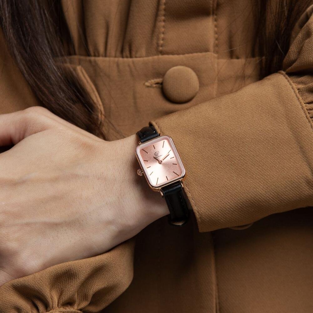 Relógio Feminino Quadrado Rose Casual New Port + Bracelete Rosé 2