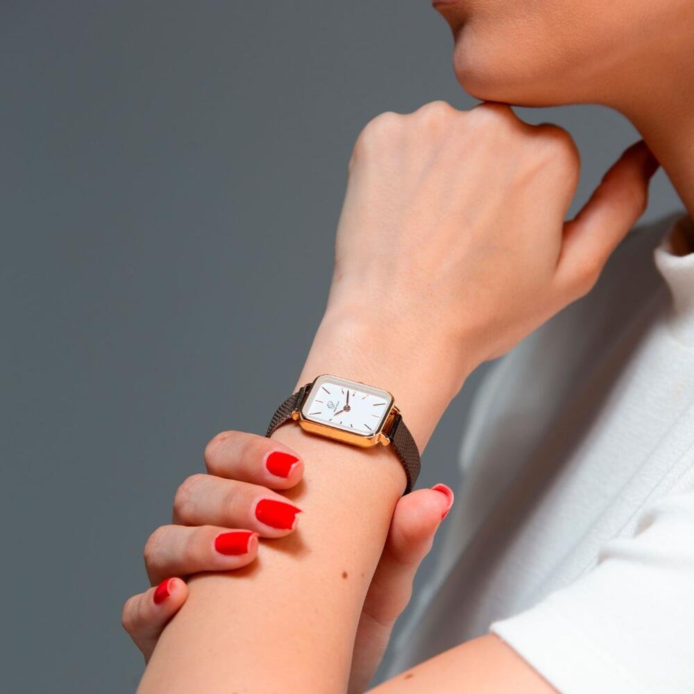 Relógio Feminino Quadrado Vermont Black + Bracelete Rosé Rosé 2