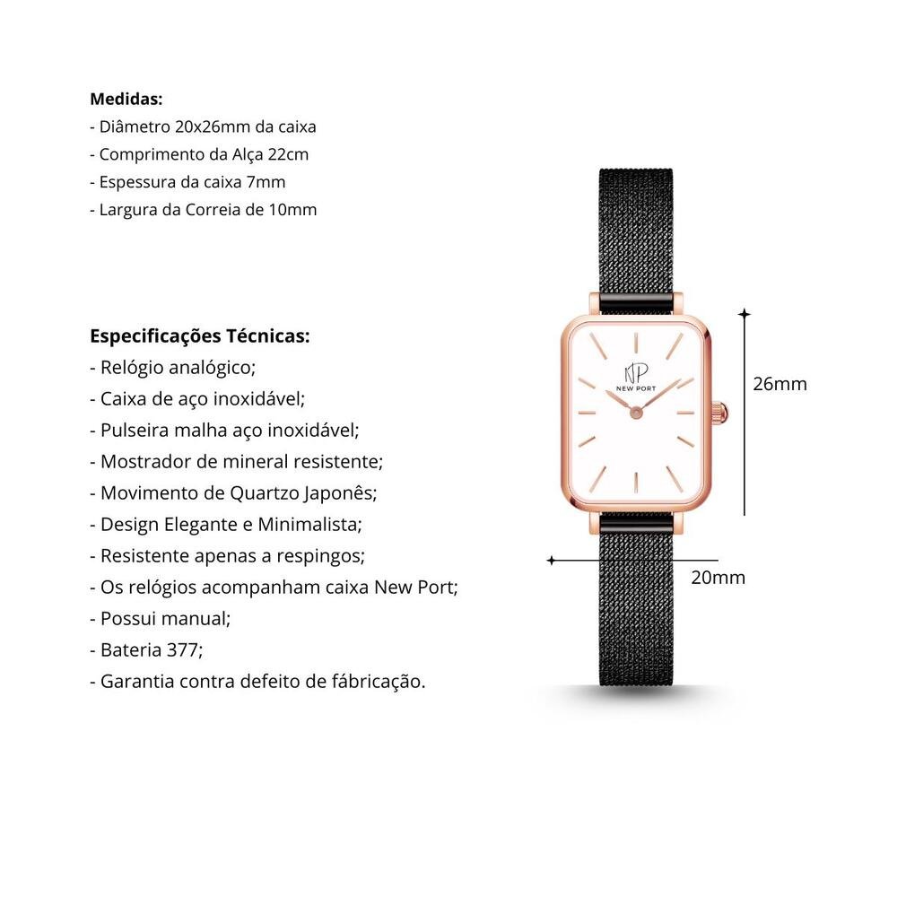 Relógio Feminino Quadrado Vermont Black + Bracelete Rosé Rosé 3