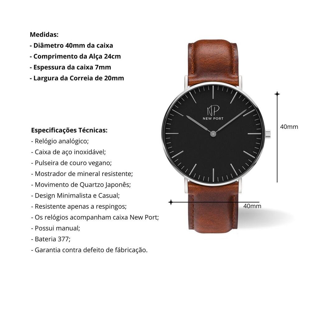 Relógio Masculino Analógico Casual Fundo Preto New Port 40mm Preto 3