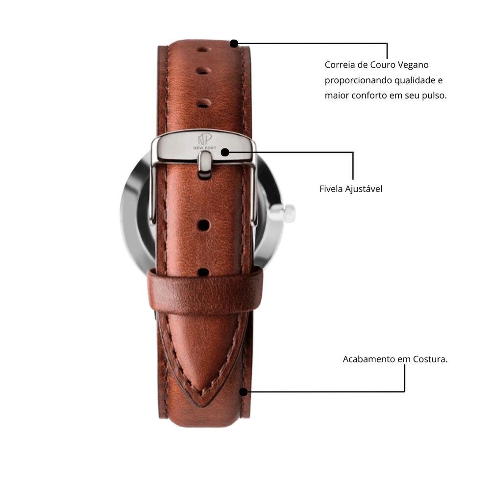 Relógio Masculino Analógico Casual Fundo Preto New Port 40mm Preto 5