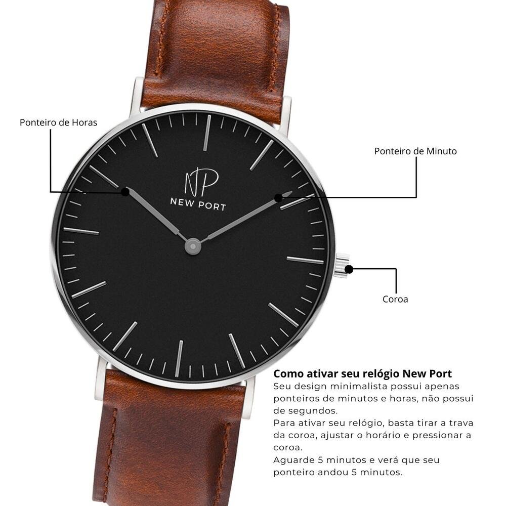 Relógio Masculino Analógico Casual Fundo Preto New Port 40mm Preto 6