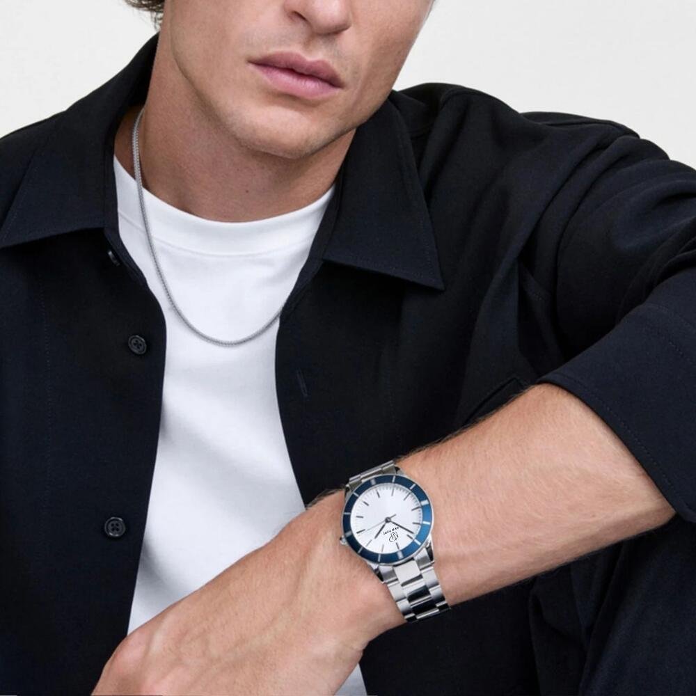 Relógio Masculino Azul Casual Elegante Analógico New Port Prata 2