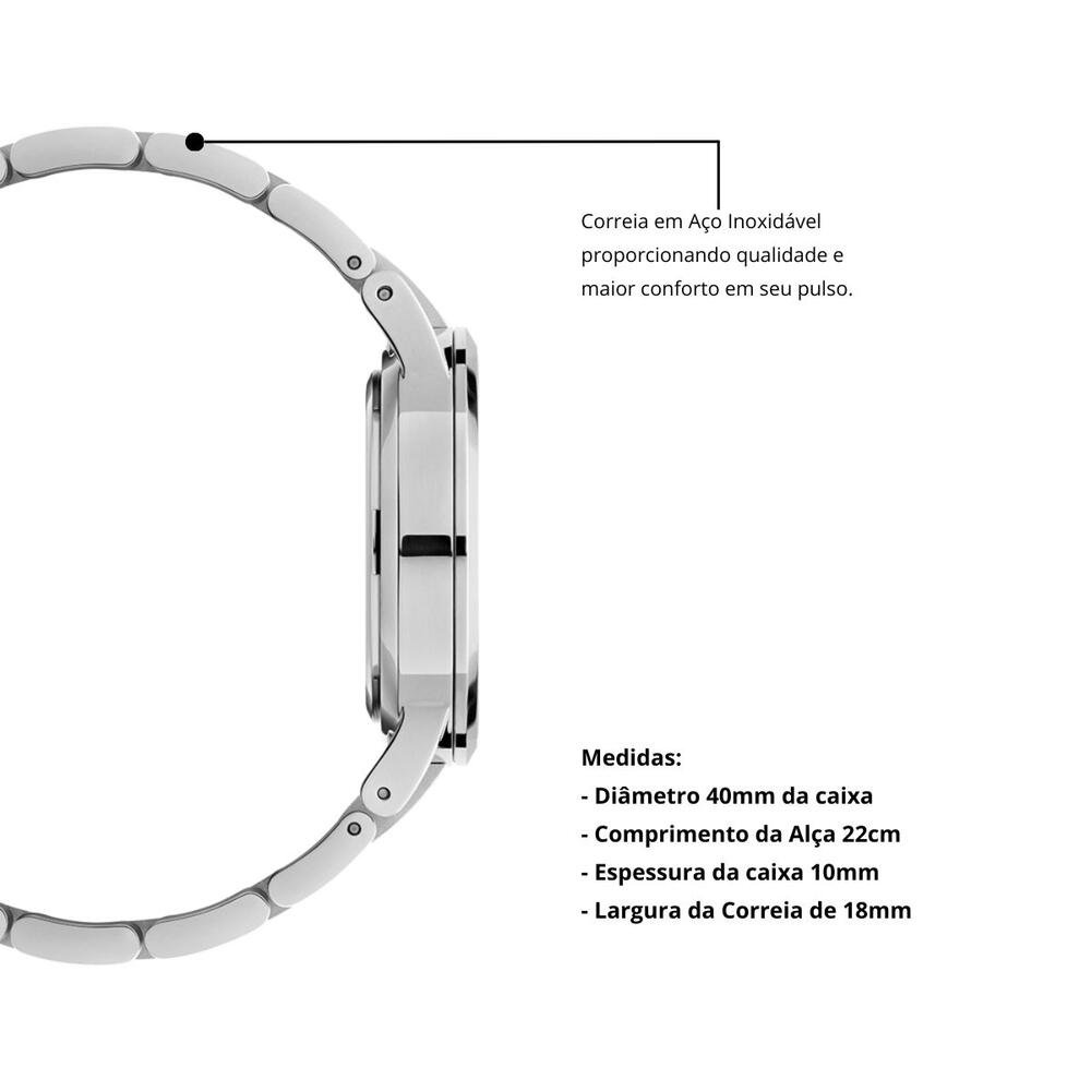 Relógio Masculino Casual Analógico Elegante Robusto New Port Prata 4