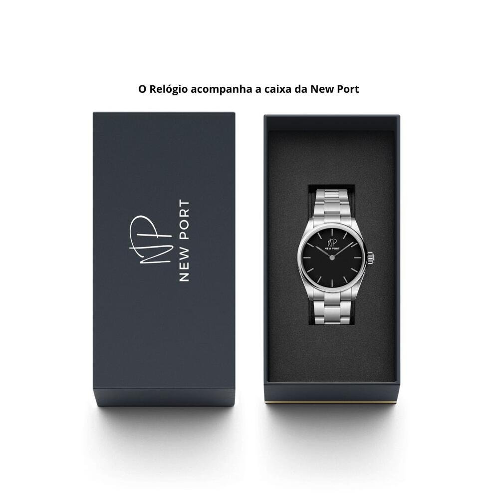 Relógio Masculino Casual Analógico Elegante Robusto New Port Prata 7