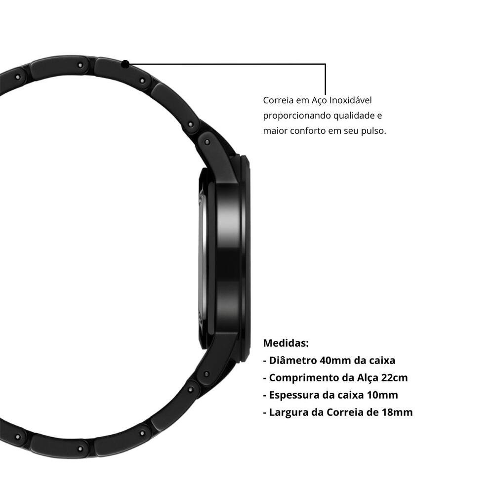 Relógio Masculino Casual Analógico Elegante Robusto New Port Preto 4