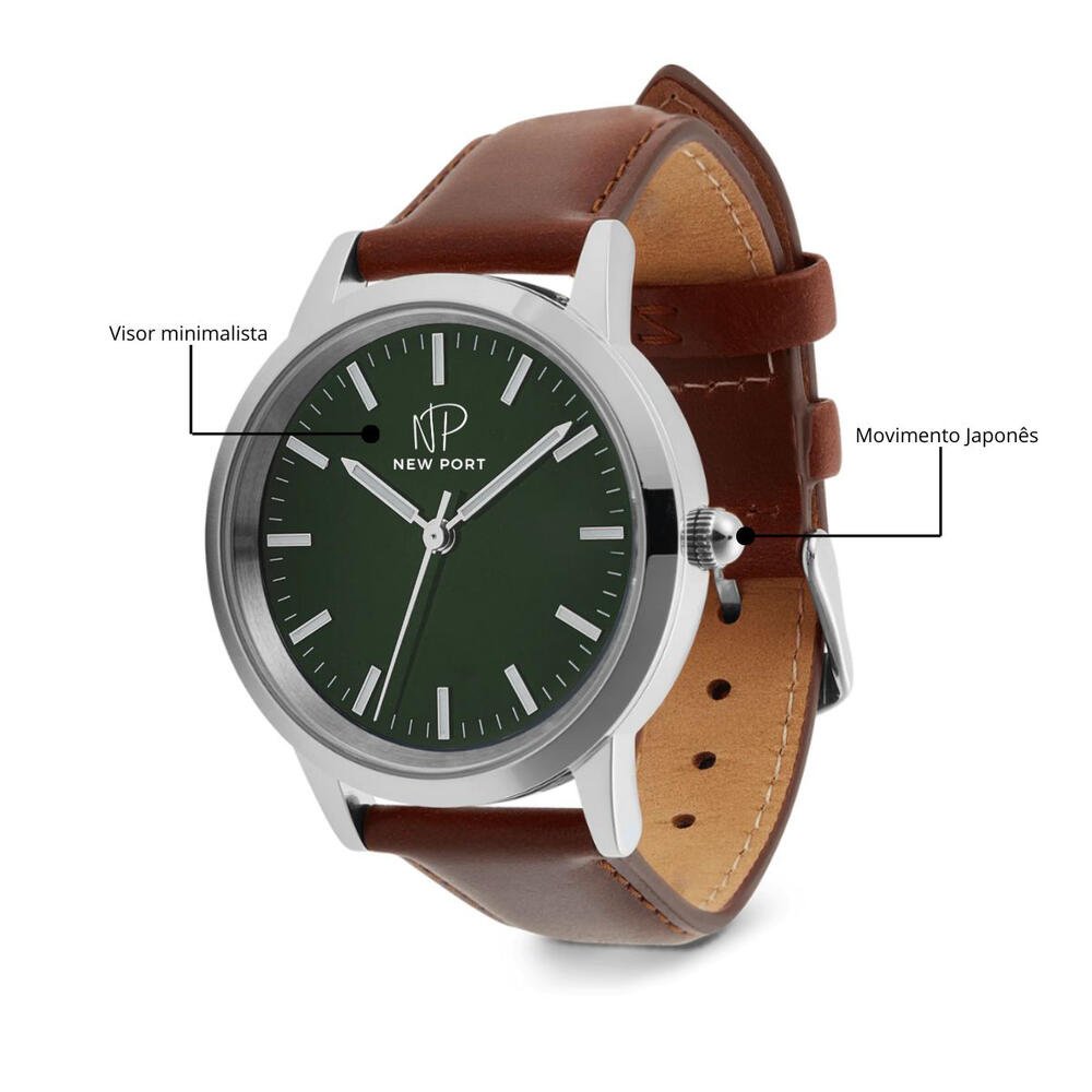 Relógio Masculino Couro Marrom Analógico Casual Elegante Dourado 4