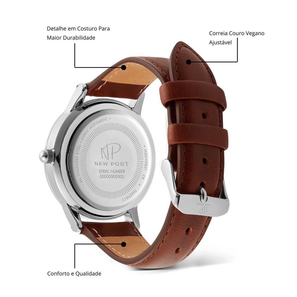 Relógio Masculino Couro Marrom Analógico Casual Elegante Dourado 5