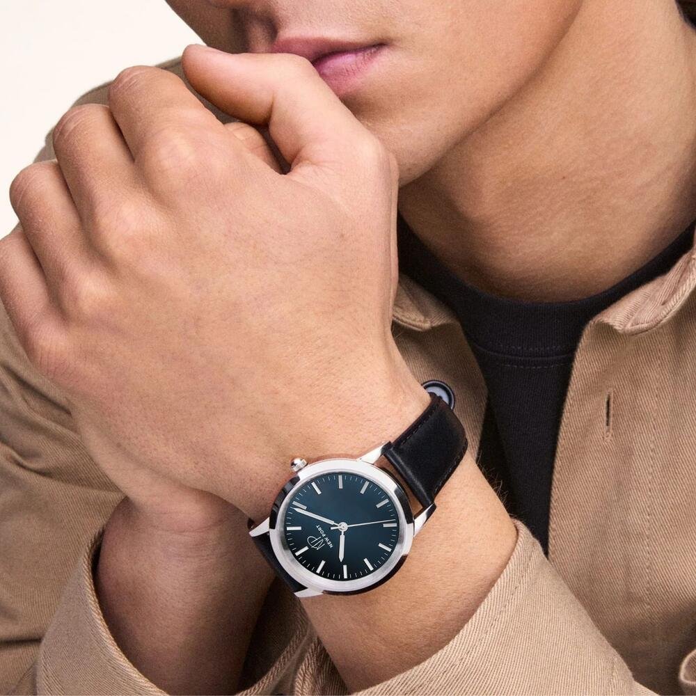 Relógio Masculino Couro Preto Analógico Casual New Port Dourado 2