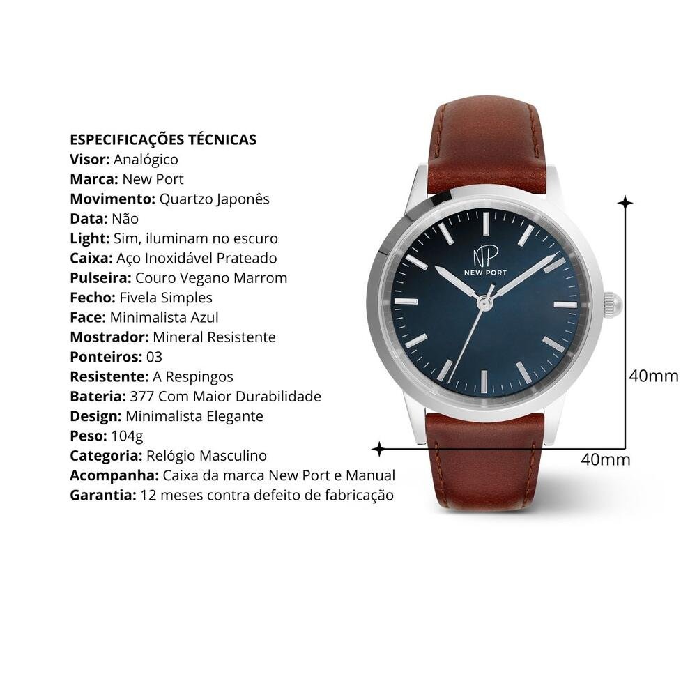 Relógio Masculino Elegante Prata Casual Analógico New Port Prata 3