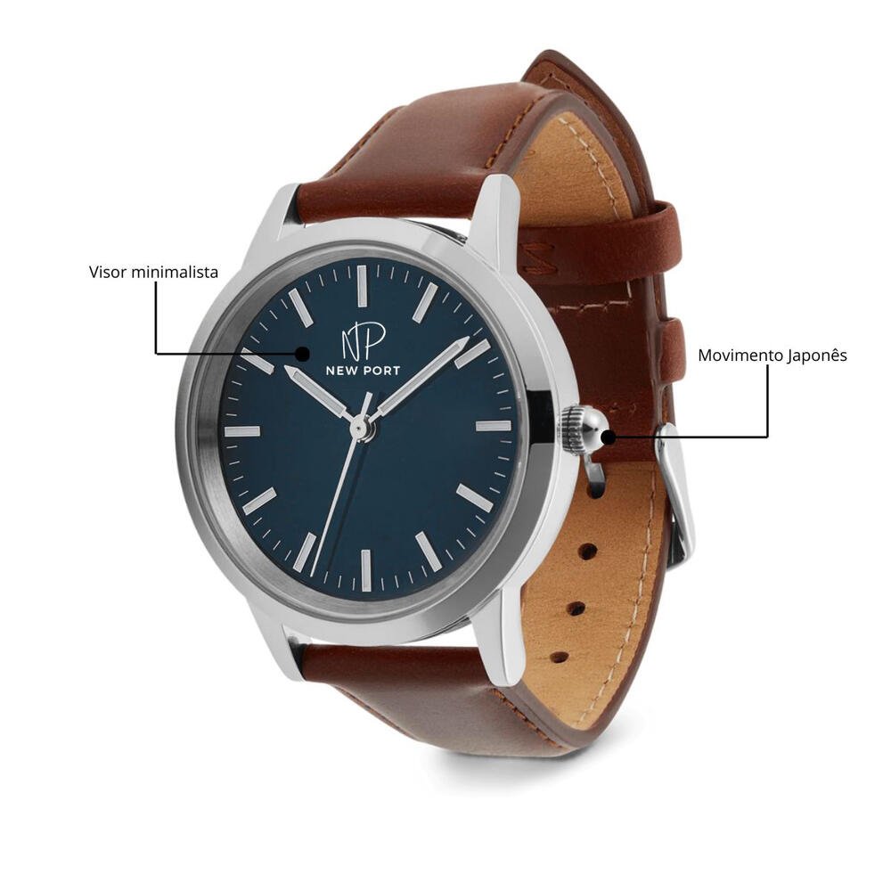 Relógio Masculino Elegante Prata Casual Analógico New Port Prata 4