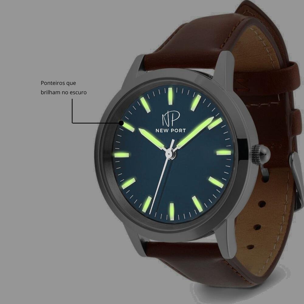 Relógio Masculino Elegante Prata Casual Analógico New Port Prata 6