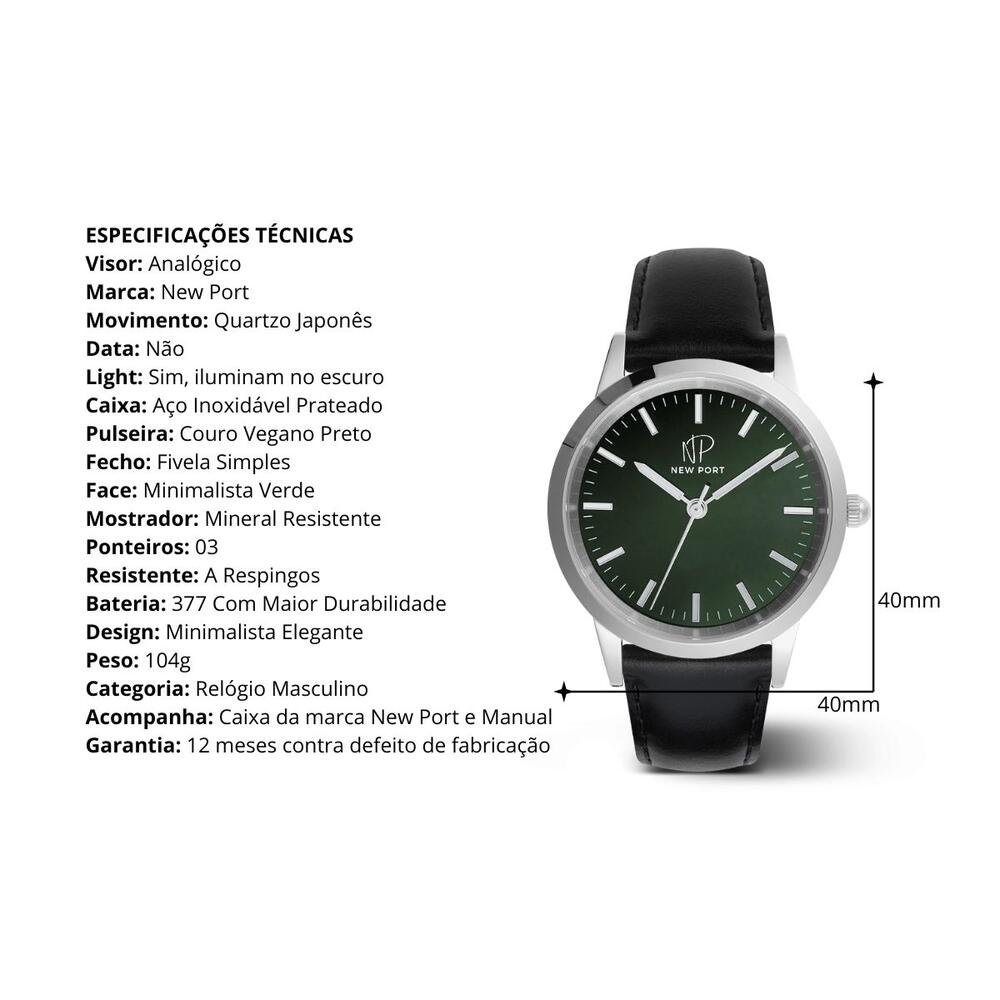 Relógio Masculino Elegante Prata Casual Clássico New Port Prata 3