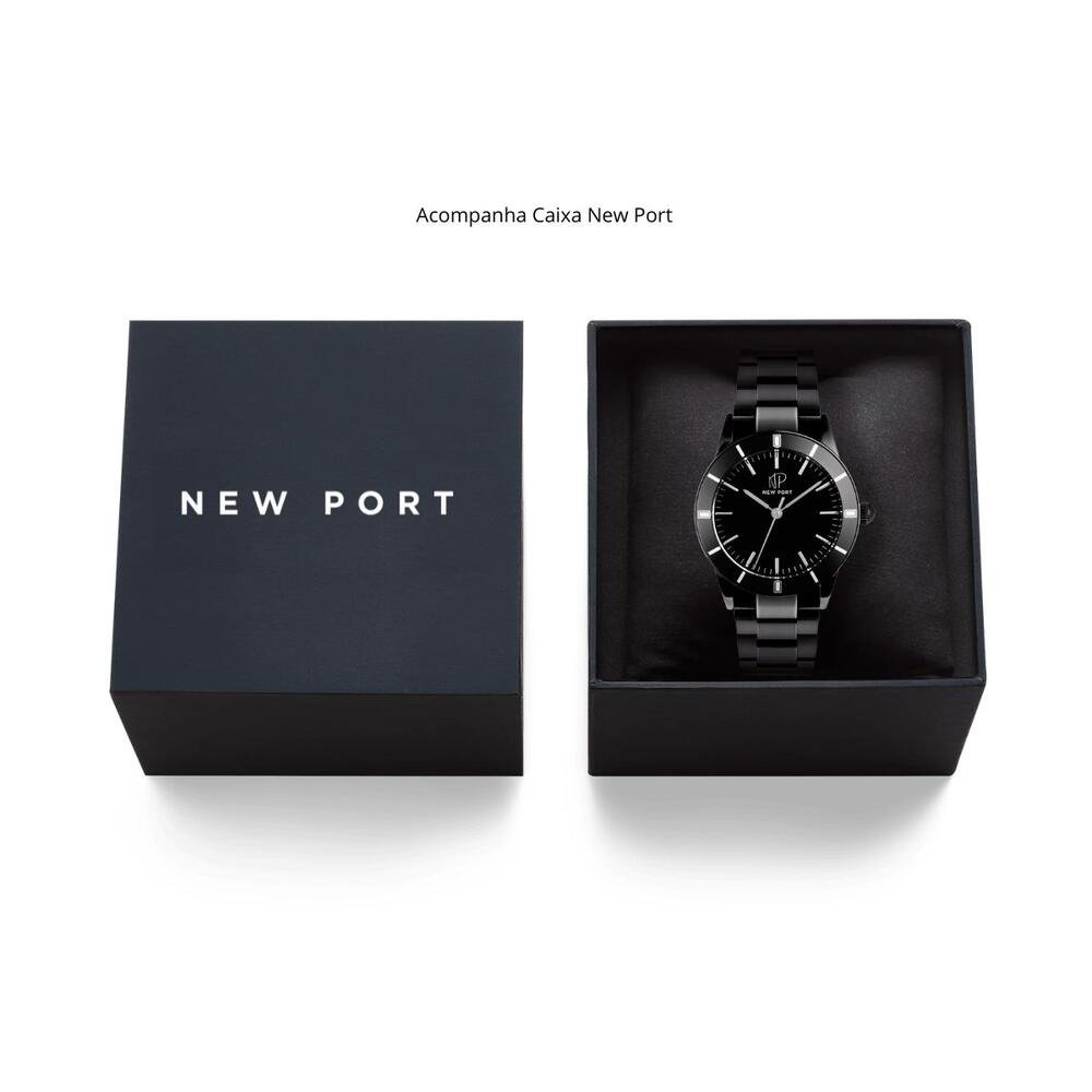 Relógio Masculino Preto Casual Analógico Elegante New Port Preto 6