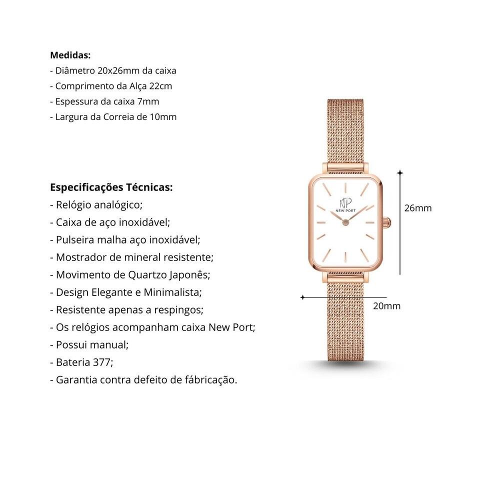 'Relógio Feminino Casual Delicado New Port Rosé' Rosé 3
