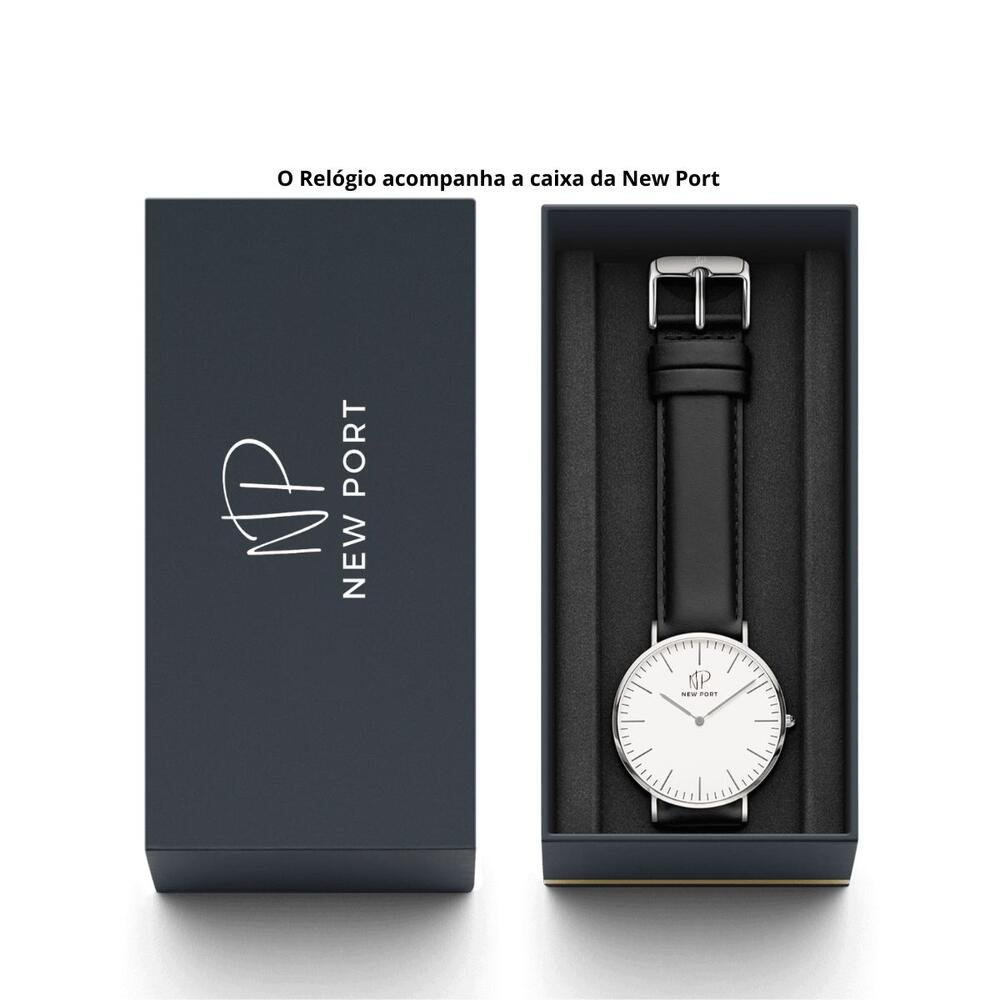 Relógio Masculino Preto Casual Couro Analógico 40mm Dourado 2