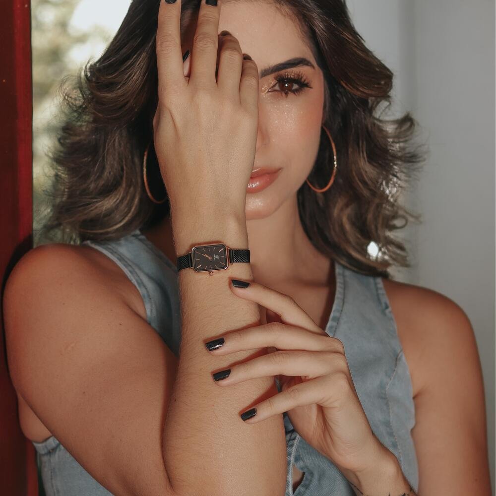 Relógio Feminino Quadrado Preto Casual New Port Preto 4