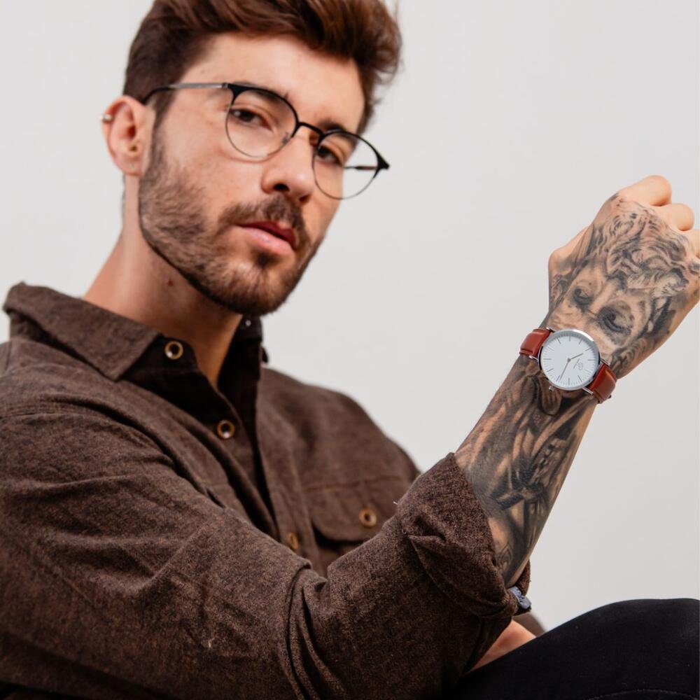 Rel. Masc. Analógico Casual P. Couro New Port 40mm Dourado 4