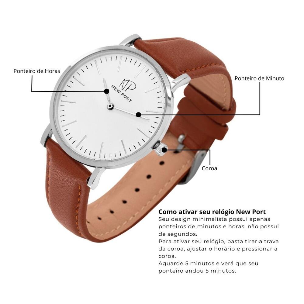 Rel. Masc. Analógico Casual P. Couro New Port 40mm Dourado 6