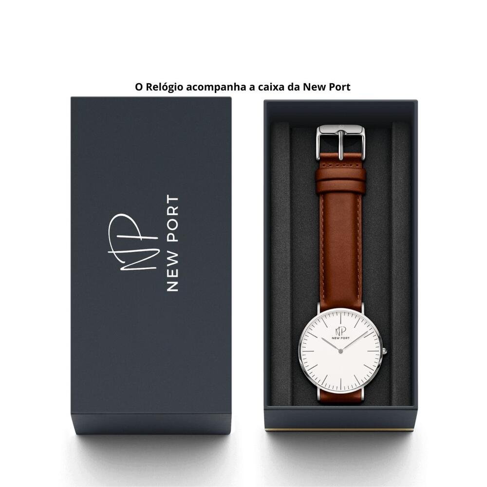 Rel. Masc. Analógico Casual P. Couro New Port 40mm Dourado 7