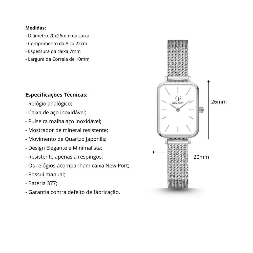 Relógio Prata Feminino Elegante Quadrado Analógico Prata 3