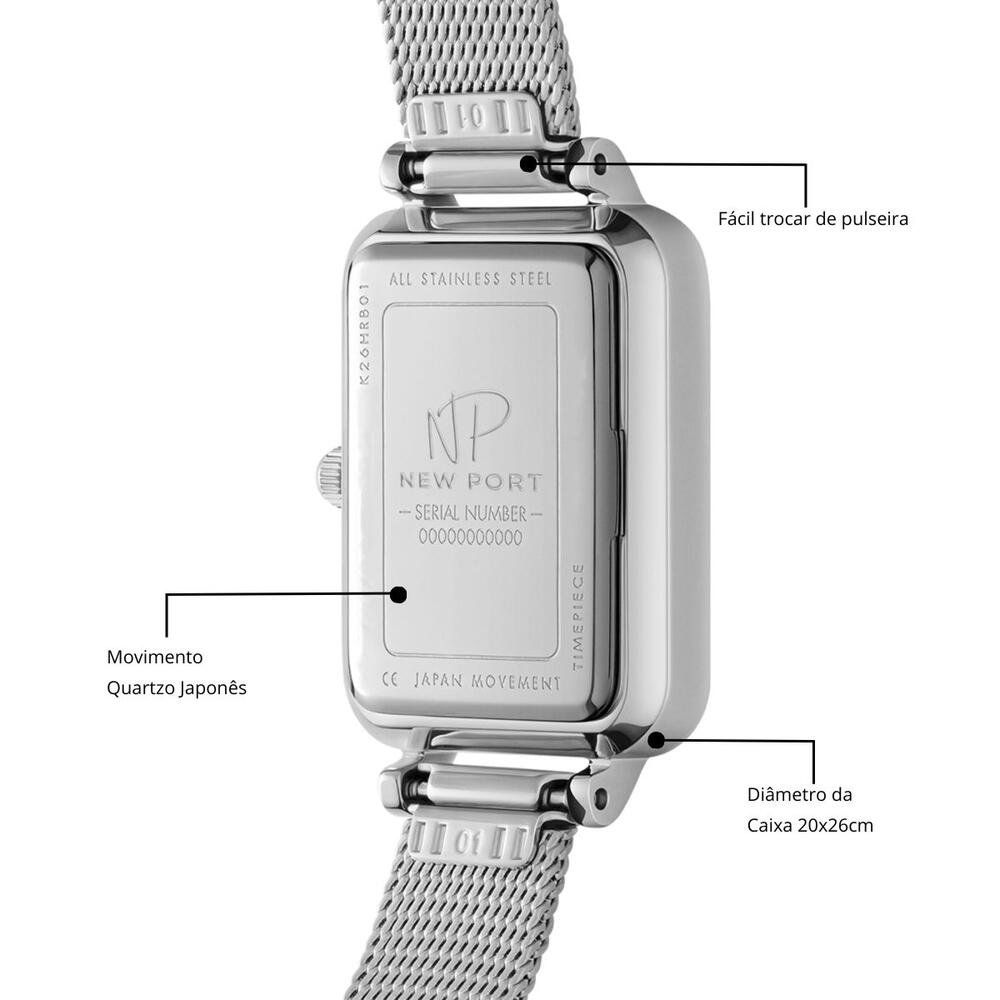 Relógio Prata Feminino Elegante Quadrado Analógico Prata 5