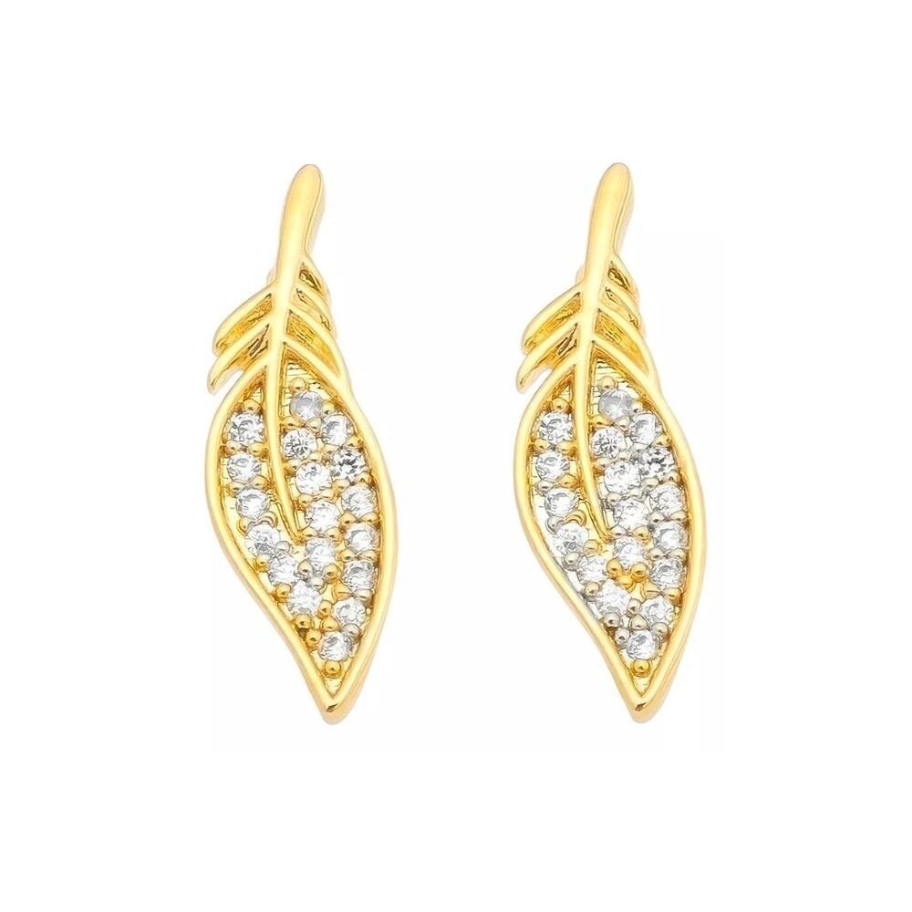 Brinco Pena Banhado a Ouro Pequeno Delicado