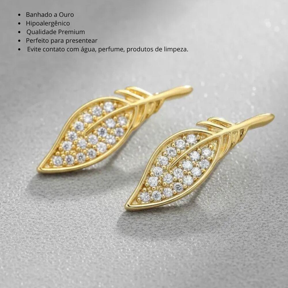 Brinco Pena Banhado a Ouro Pequeno Delicado Dourado 2