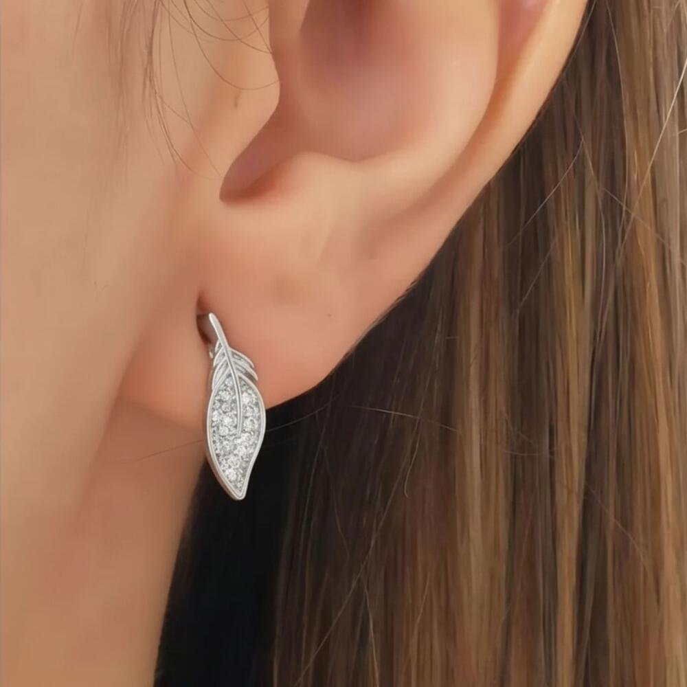 Brinco Pena Banhado a Prata Pequeno Delicado Prata 5