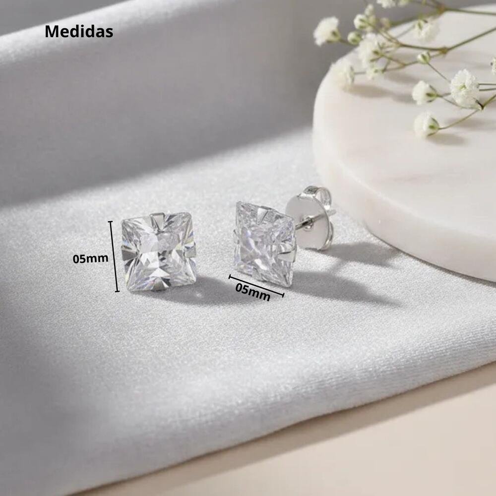 Brinco Ponto de Luz Quadrado Banhado Prata Pequeno Delicado Prata 3