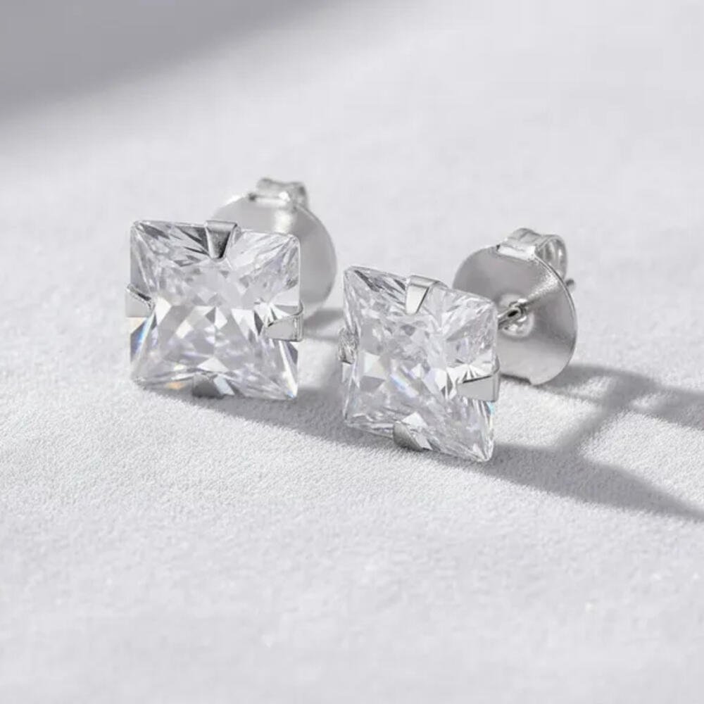 Brinco Ponto de Luz Quadrado Banhado Prata Pequeno Delicado Prata 5