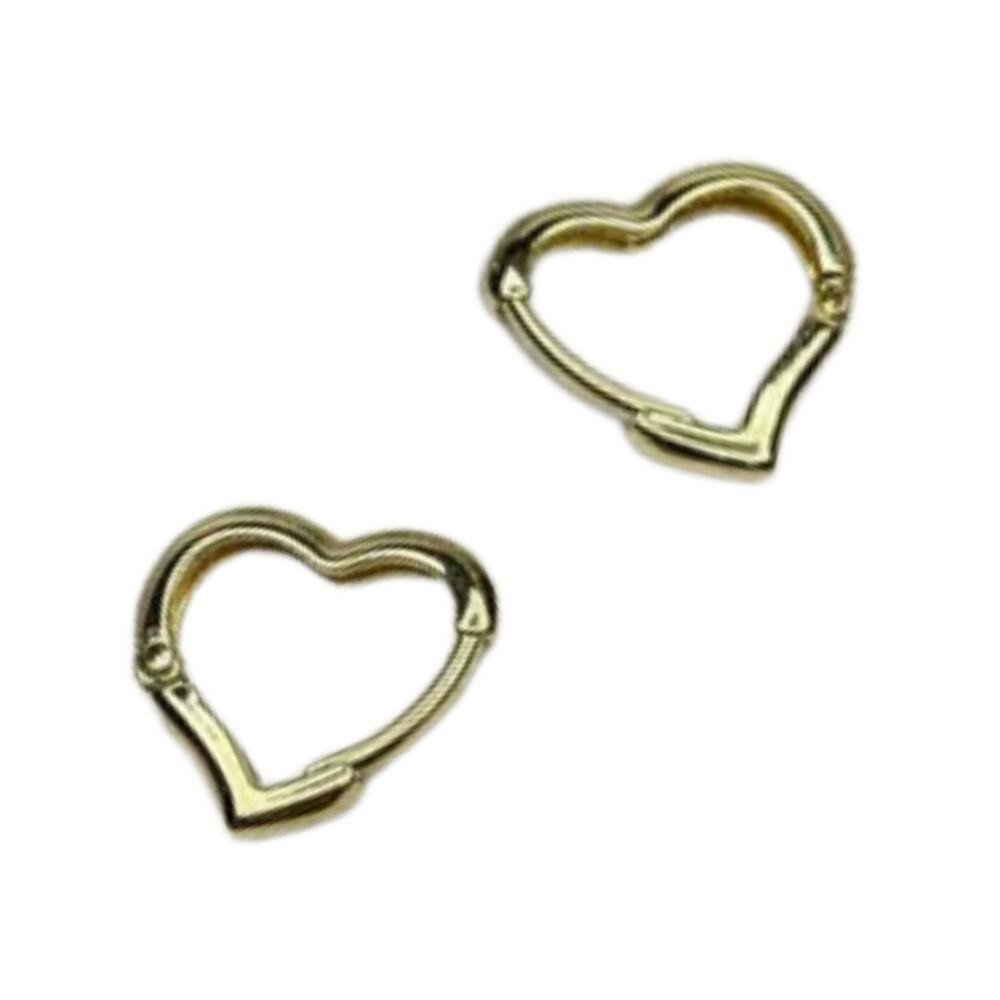 Brinco Coração Banhado a Ouro Fecho Click Delicado Elegante Dourado 5