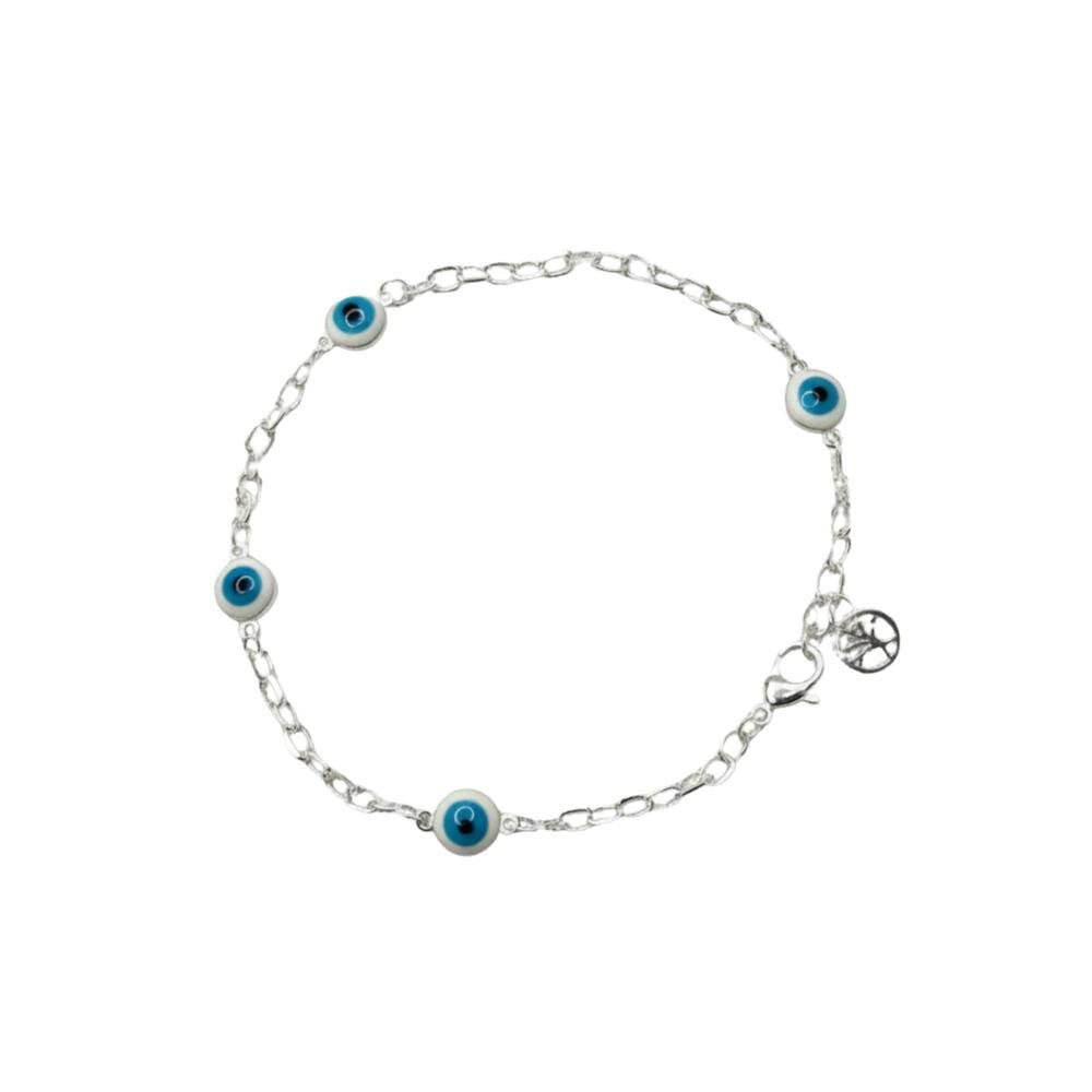 Pulseira Banhado a Prata Olho Grego Azul Pequena Delicada