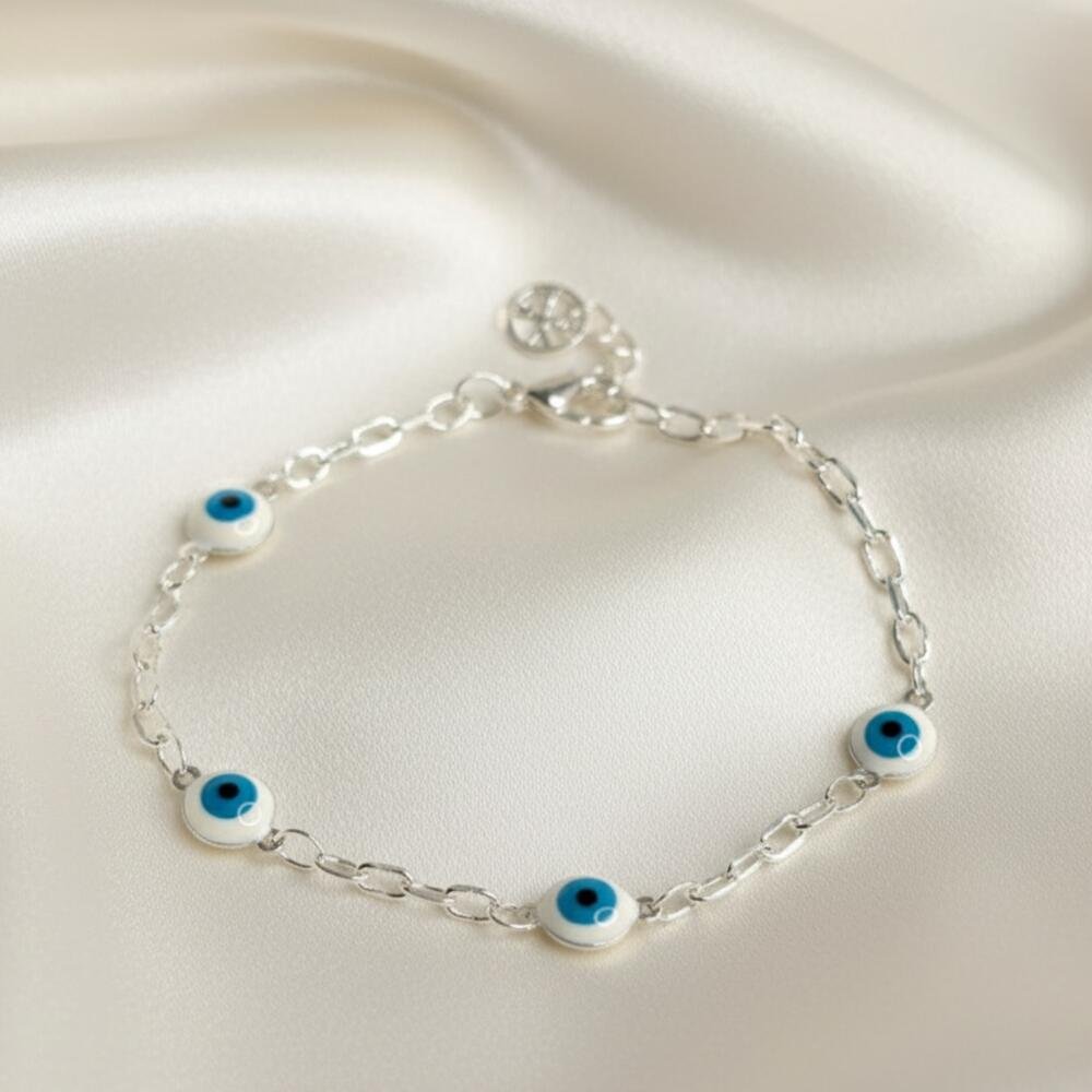 Pulseira Banhado a Prata Olho Grego Azul Pequena Delicada Prata 2