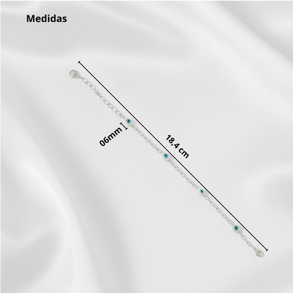 Pulseira Banhado a Prata Olho Grego Azul Pequena Delicada Prata 3