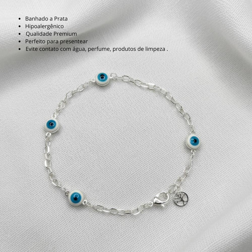 Pulseira Banhado a Prata Olho Grego Azul Pequena Delicada Prata 4