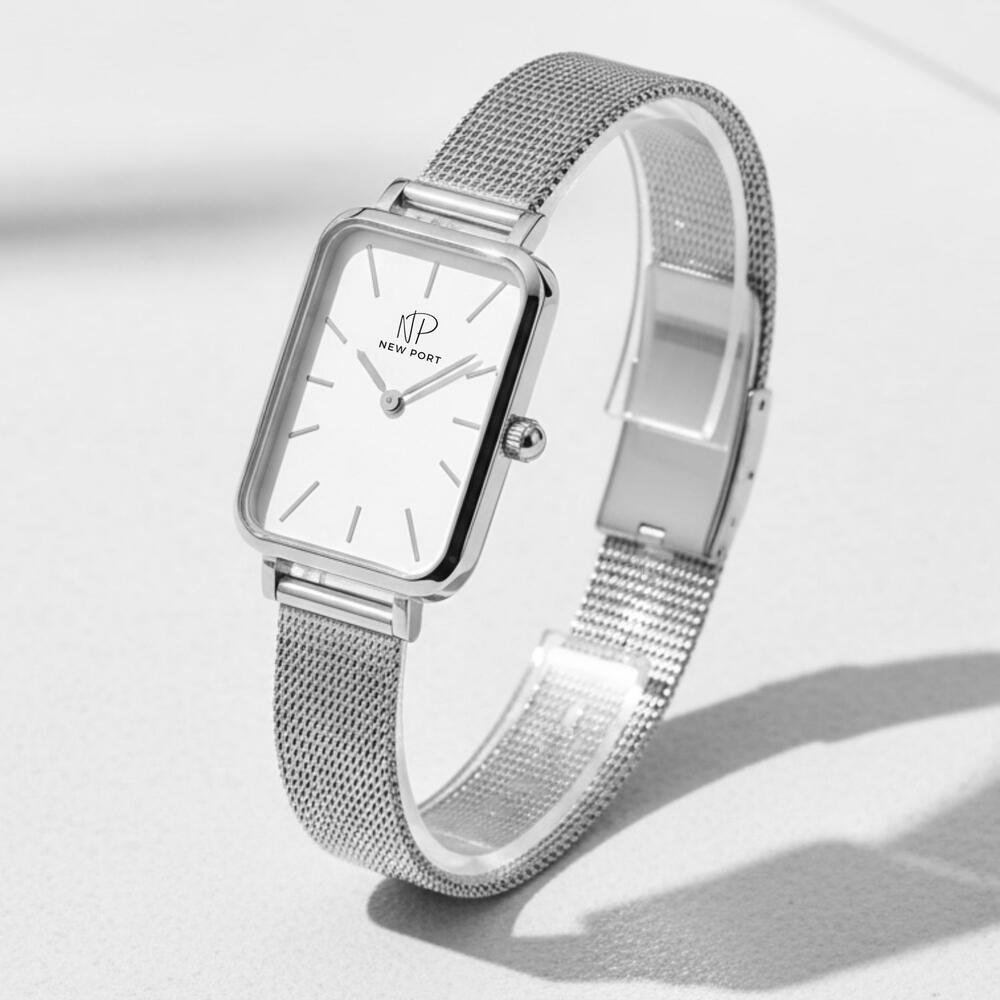 Relógio Prata New Port Quadrado Elegante.