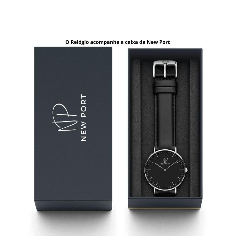 Relógio Feminino Preto Casual New Port 40mm Com Bracelete Preto 10