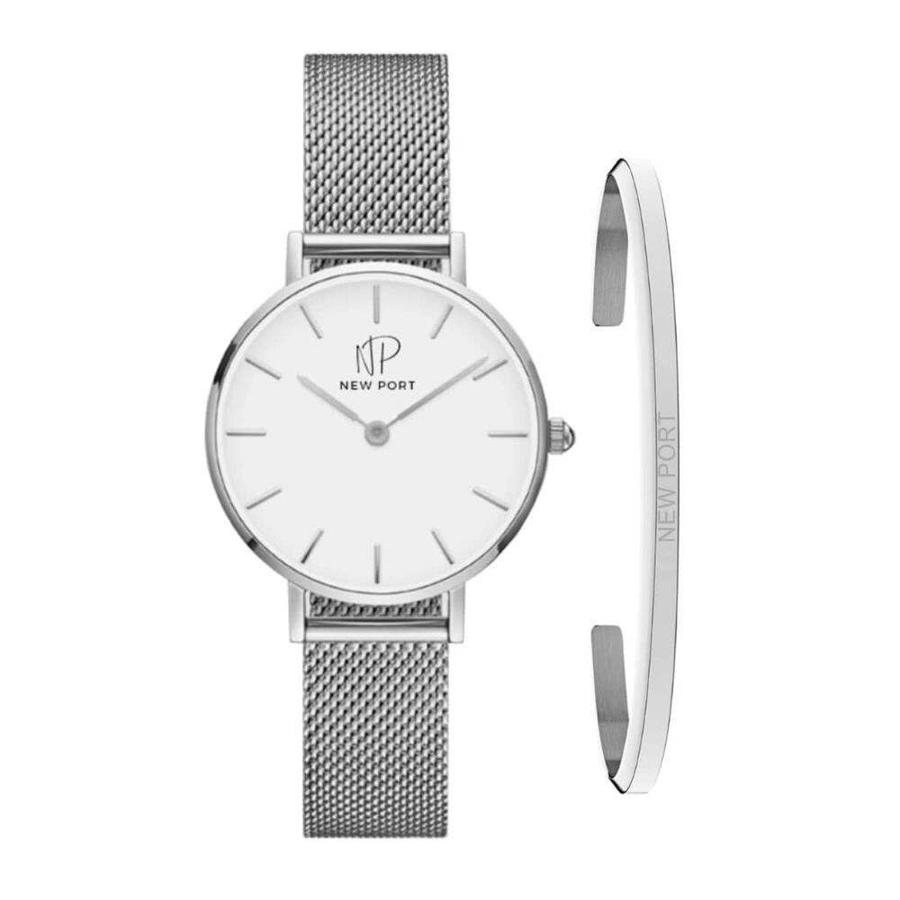 Relógio Feminino Prata Casual 32mm Com Bracelete New Port