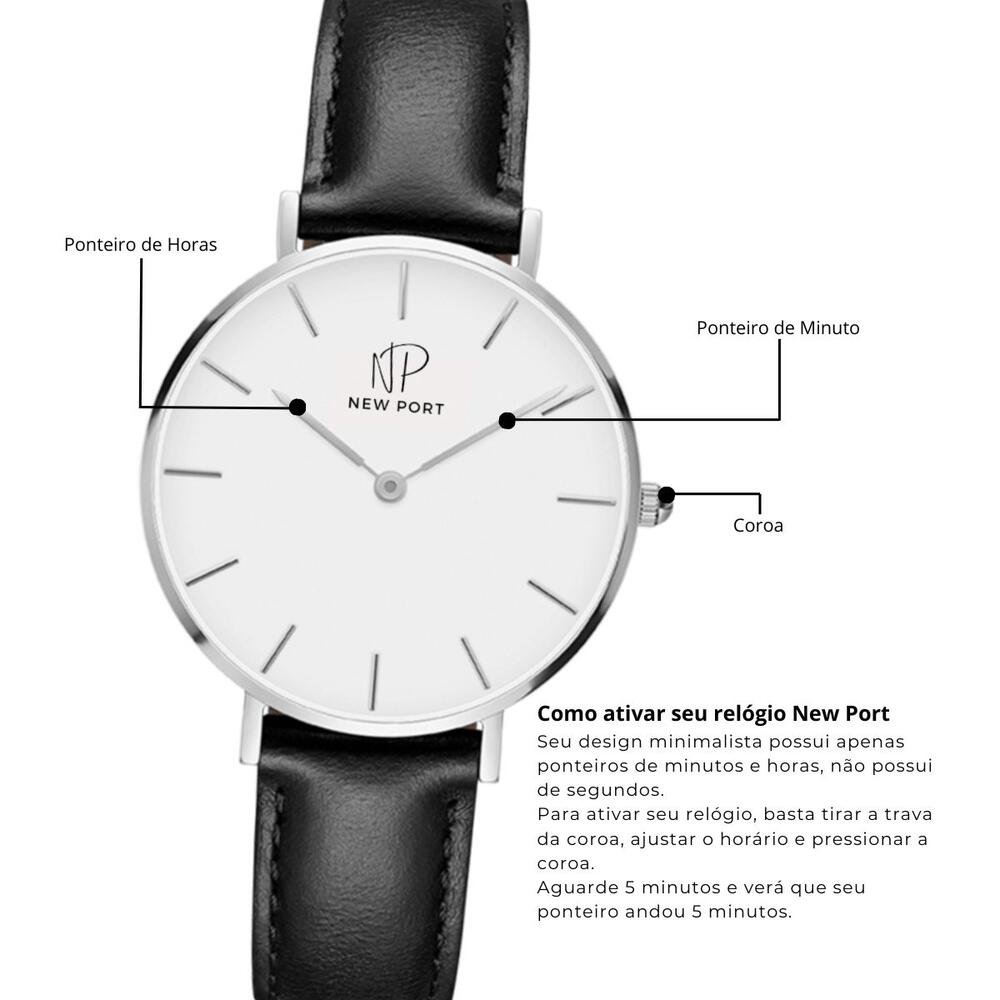 Relógio Feminino Elegante New Port 32mm Preto Preto 6