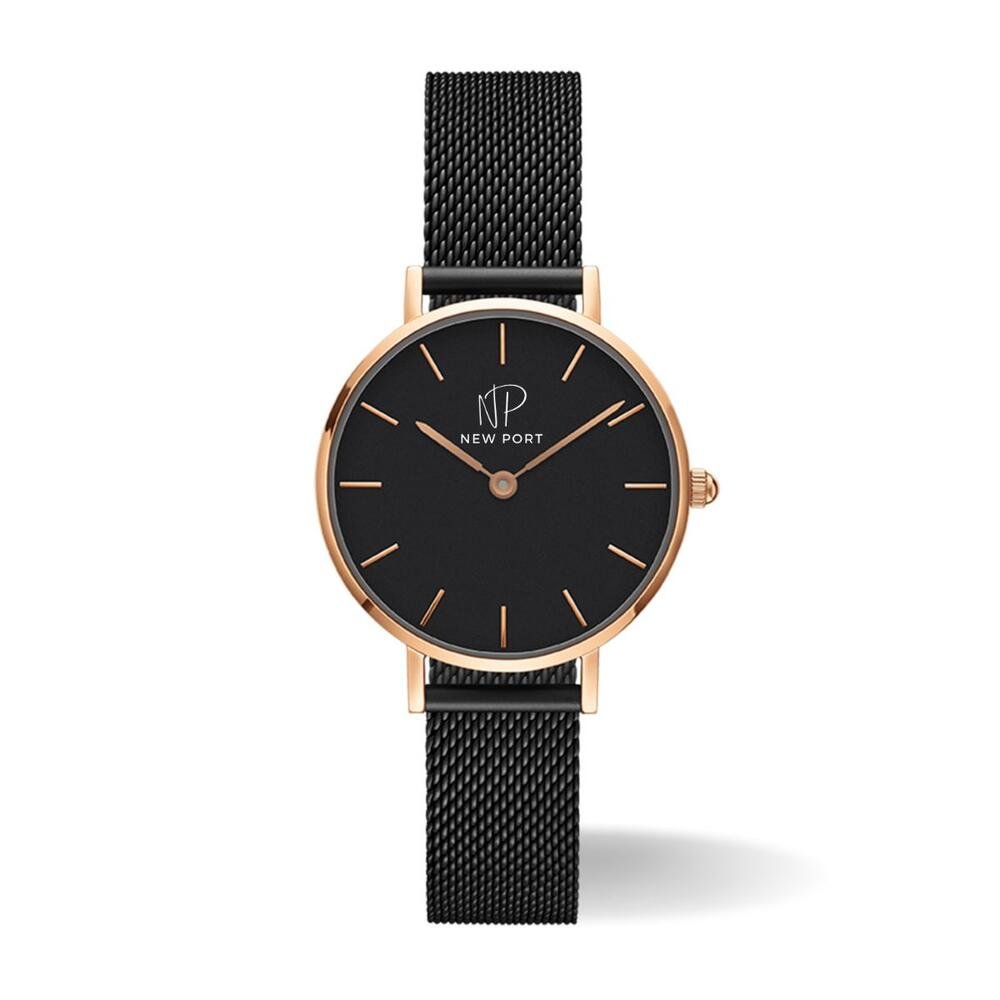 Relógio Feminino Preto Casual Elegante New Port 32mm