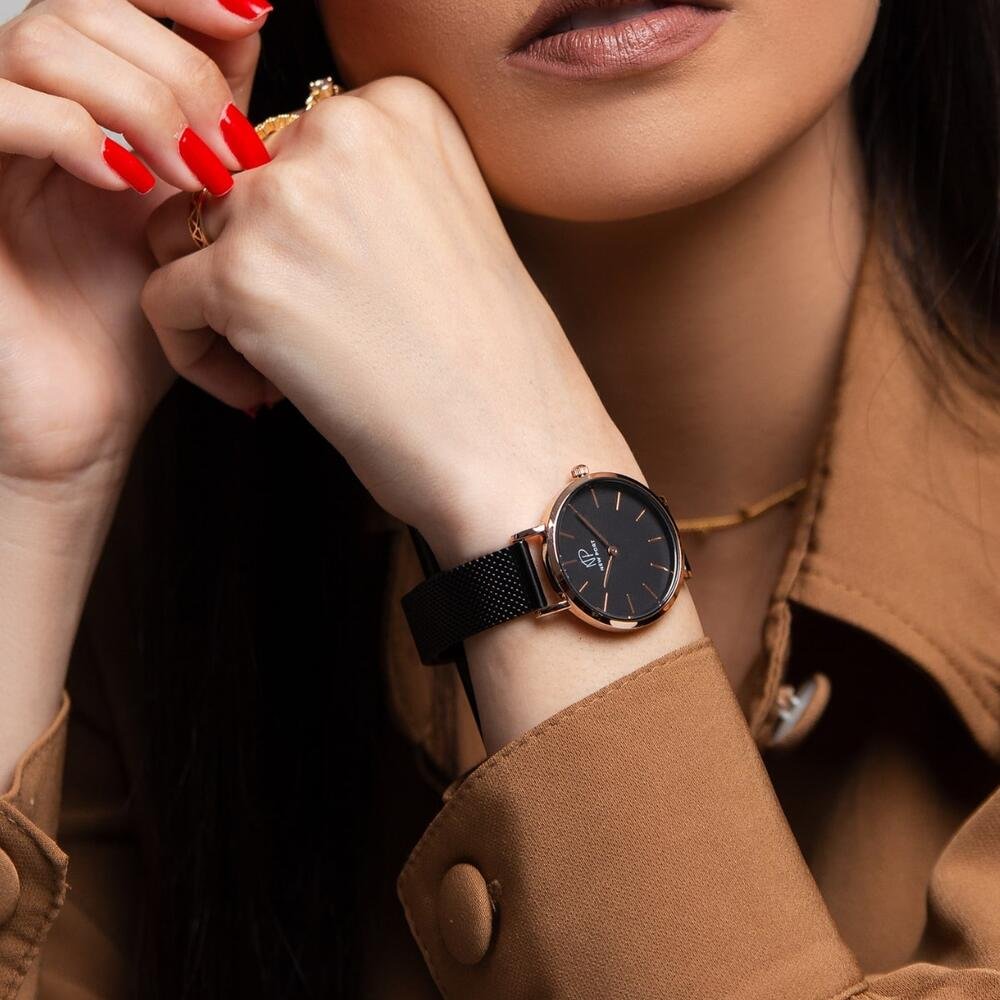Relógio Feminino Preto Casual Elegante New Port 32mm Preto 2