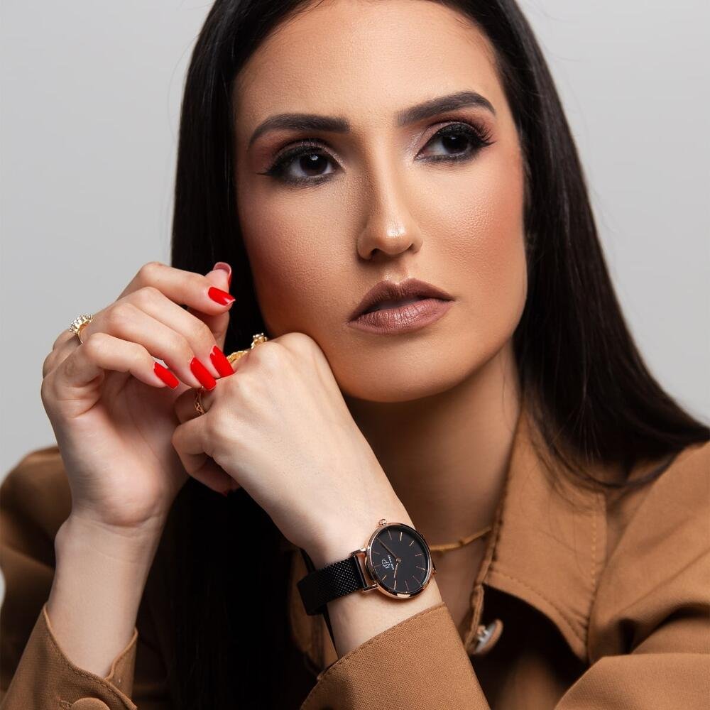 Relógio Feminino Preto Casual Elegante New Port 32mm Preto 6