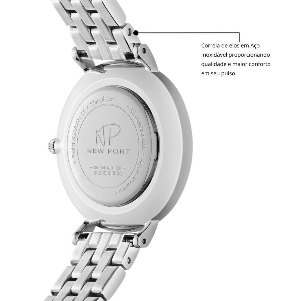 Relógio Feminino Prata Casual Sofisticado Analógico New Port Prata 2
