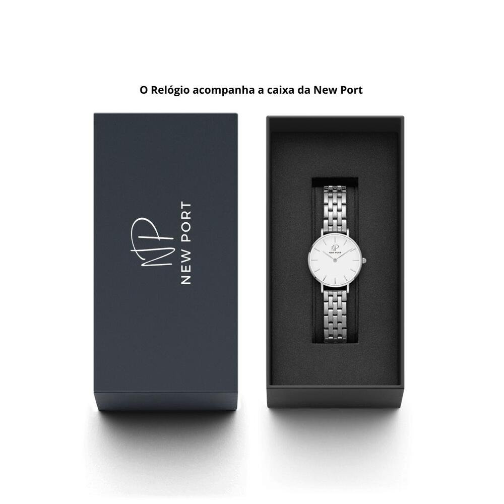 Relógio Feminino Prata Casual Sofisticado Analógico New Port Prata 3