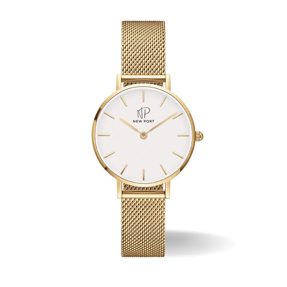 Relógio Feminino Dourado Casual Sofisticado New Port 32mm