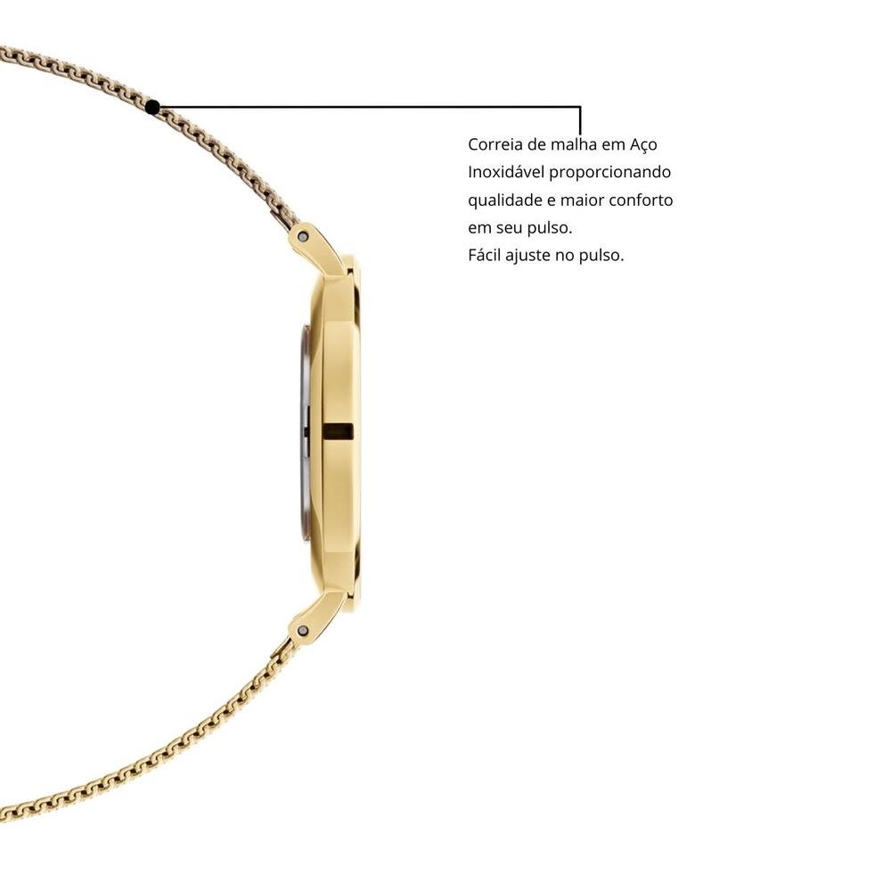 Relógio Feminino Dourado Casual Sofisticado New Port 32mm Dourado 5