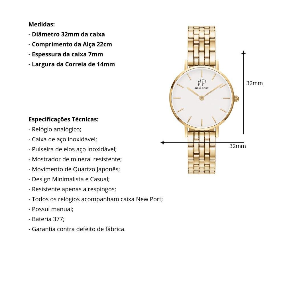 Relógio Feminino Dourado Elegante Analógico New Port 32mm Dourado 3
